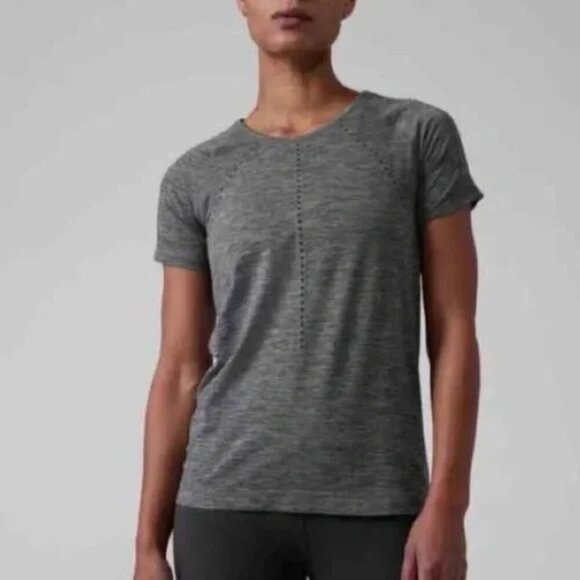 Athleta Foothill Short Sleeve Seamless Perforated Athletic Tee Heathered Grey XS - Picture 1 of 6